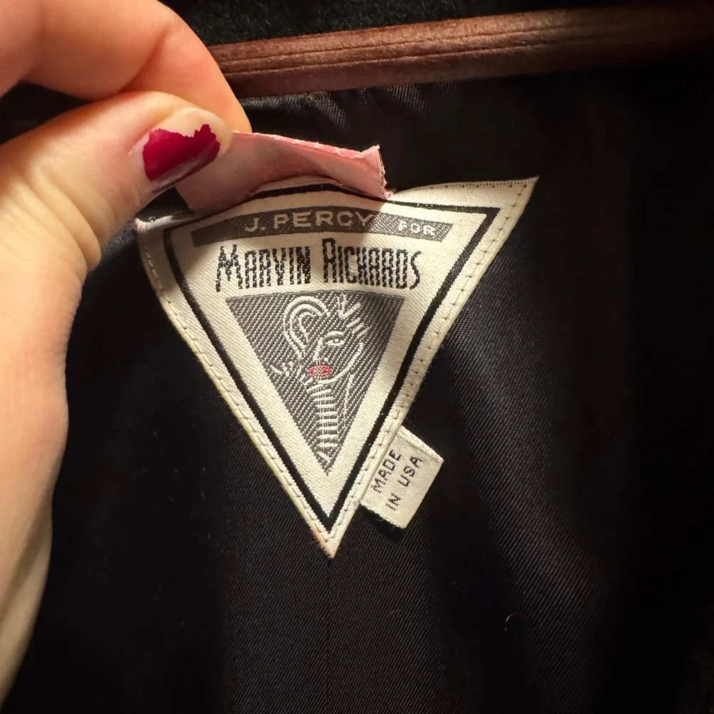 Vintage J Percy for Marvin Richards Black Wool Coat with Fur Accents - Picture 2 of 5